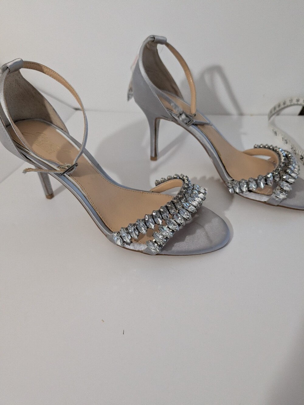 Silver Embellished Open-Toe Ankle Strap Heels